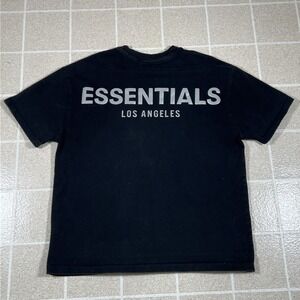 Fear of God Essentials Los Angeles Reflective Logo Heavy T-shirt sz L Black 3M